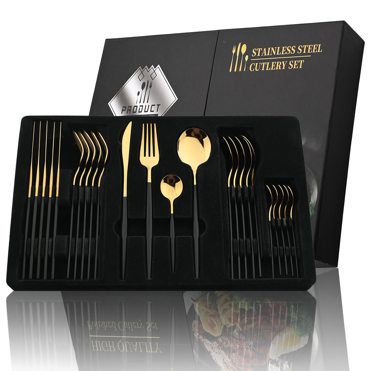 Gold Flatware Set With Black Handle