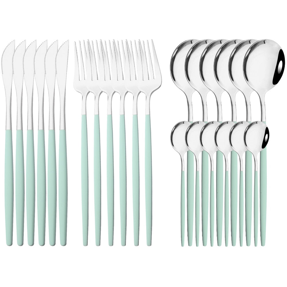 24pcs Irredescent Rainbow Dinnerware Set | Mirror Finish Flatware Set | Simply Modern