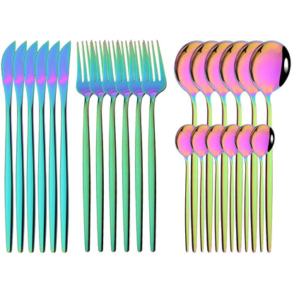 24pcs Irredescent Rainbow Dinnerware Set | Mirror Finish Flatware Set | Simply Modern