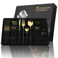 24Pcs Black Handle Golden Cutlery Set | Mirror Finish Flatware Set | Simply Modern