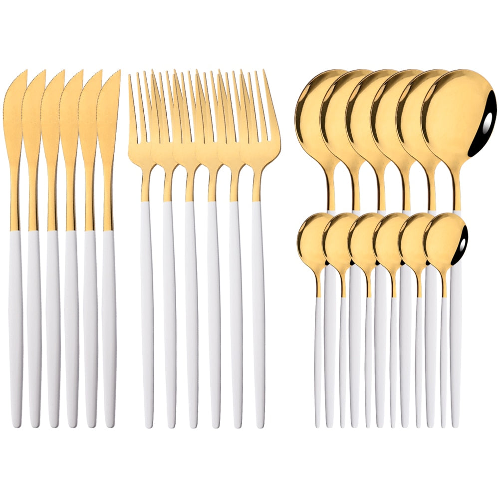 24pcs Irredescent Rainbow Dinnerware Set | Mirror Finish Flatware Set | Simply Modern